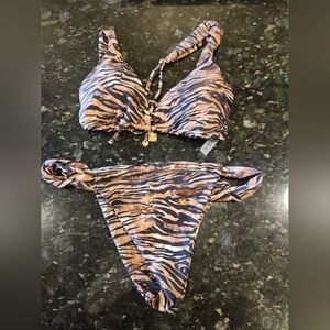 🤎 Y2k Tiger Print Bikini Set Top And Bottoms Swimsuit